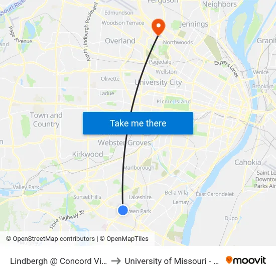 Lindbergh @ Concord Village Sb to University of Missouri - St. Louis map