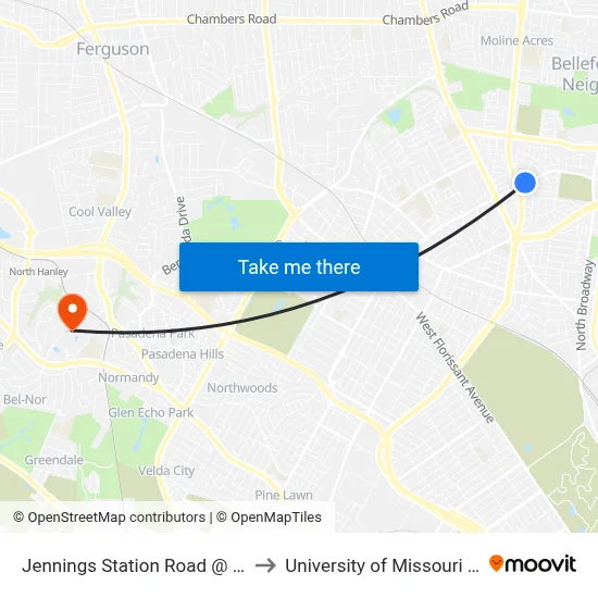 Jennings Station Road @ Duenke Wb to University of Missouri - St. Louis map