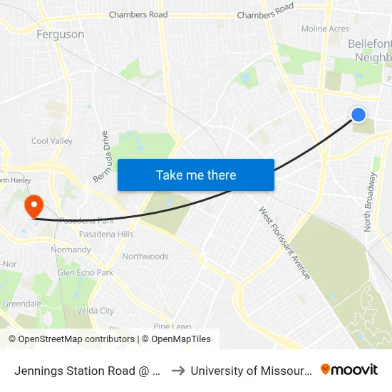 Jennings Station Road @ Hopedale Wb to University of Missouri - St. Louis map