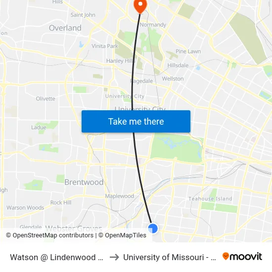 Watson @ Lindenwood Place Sb to University of Missouri - St. Louis map
