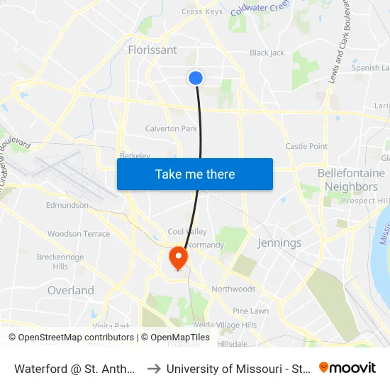 Waterford @ St. Anthony Sb to University of Missouri - St. Louis map