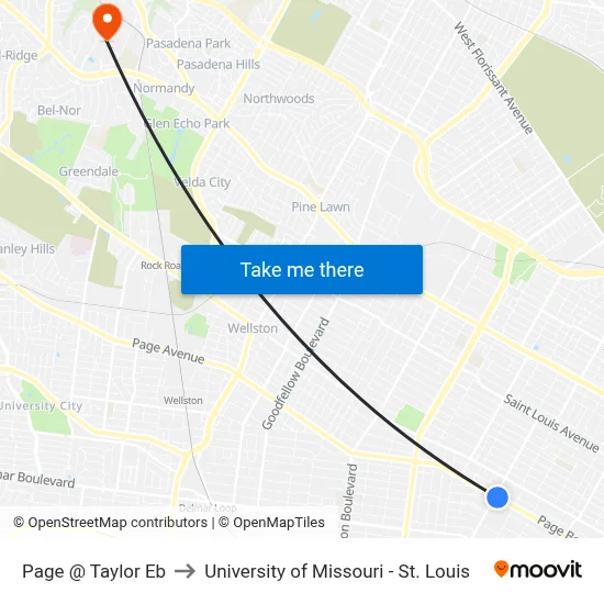 Page @ Taylor Eb to University of Missouri - St. Louis map