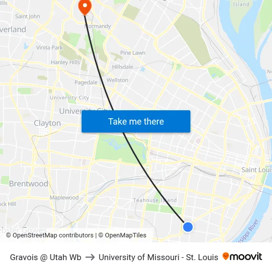 Gravois @ Utah Wb to University of Missouri - St. Louis map
