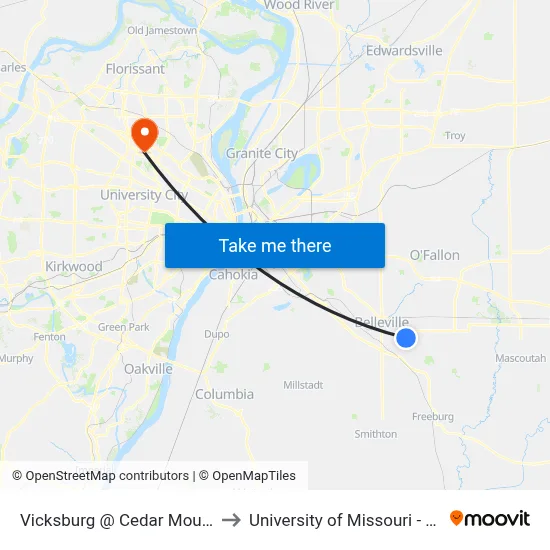Vicksburg @ Cedar Mountain Eb to University of Missouri - St. Louis map
