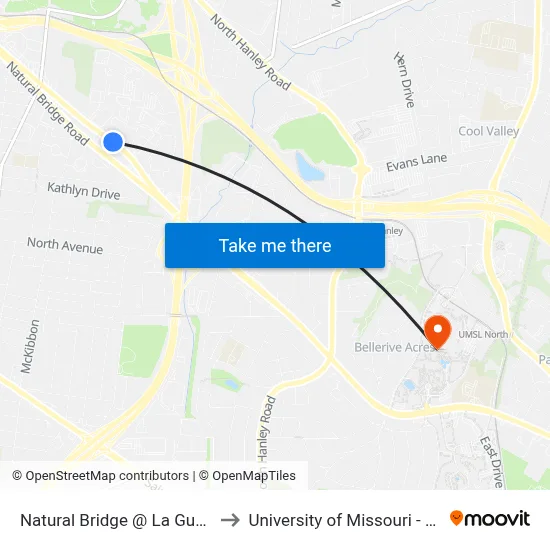 Natural Bridge @ La Guardia Wb to University of Missouri - St. Louis map