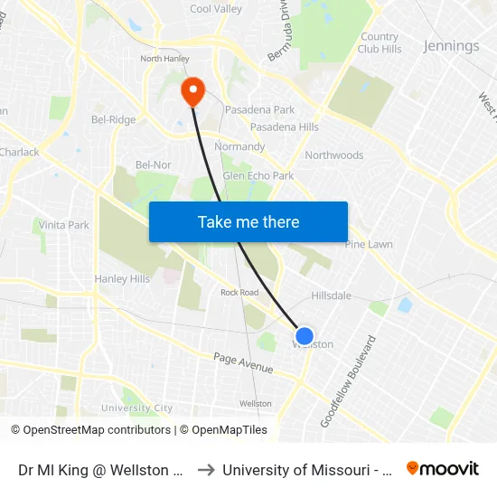 Dr Ml King @ Wellston Place Eb to University of Missouri - St. Louis map