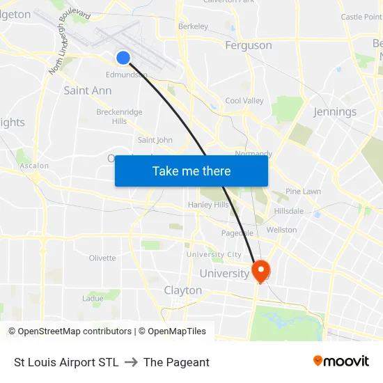 St Louis Airport STL to The Pageant map