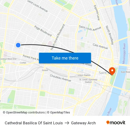 Cathedral Basilica Of Saint Louis to Gateway Arch map