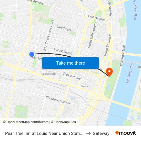 Pear Tree Inn St Louis Near Union Station Saint Louis to Gateway Arch map