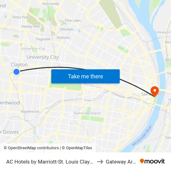 AC Hotels by Marriott-St. Louis Clayton to Gateway Arch map