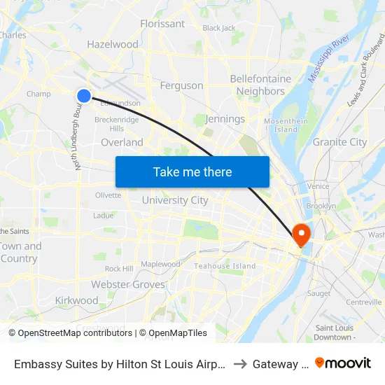 Embassy Suites by Hilton St Louis Airport, Bridgeton to Gateway Arch map