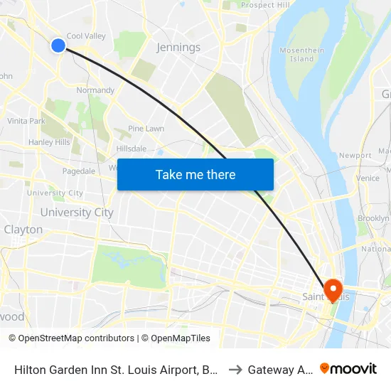 Hilton Garden Inn St. Louis Airport, Berkeley to Gateway Arch map