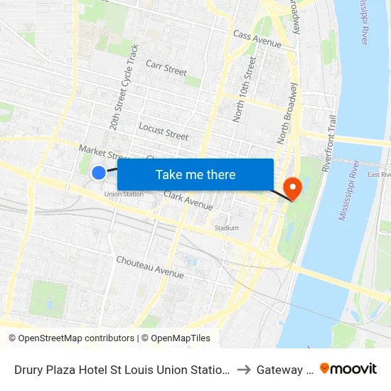 Drury Plaza Hotel St Louis Union Station, Saint Louis to Gateway Arch map