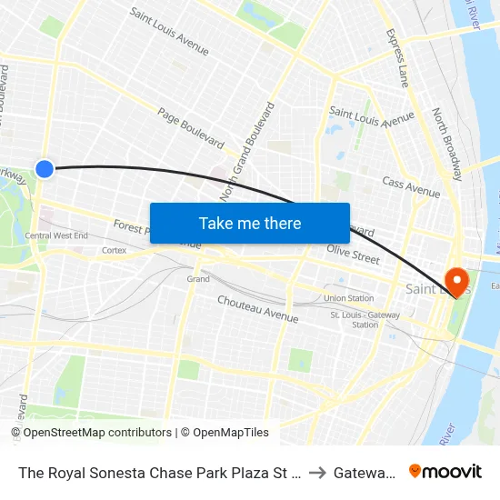 The Royal Sonesta Chase Park Plaza St Louis, Saint Louis to Gateway Arch map