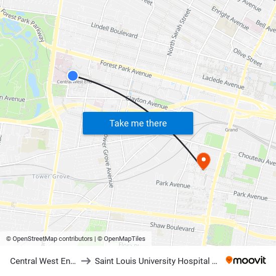 Central West End Station to Saint Louis University Hospital MRI Department map