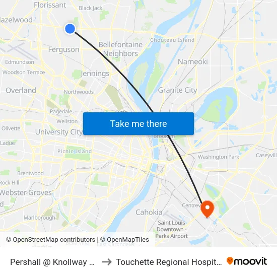 Pershall @ Knollway Eb to Touchette Regional Hospital map