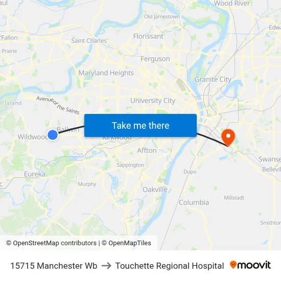 15715 Manchester Wb to Touchette Regional Hospital map