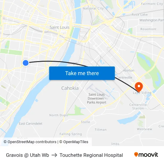 Gravois @ Utah Wb to Touchette Regional Hospital map