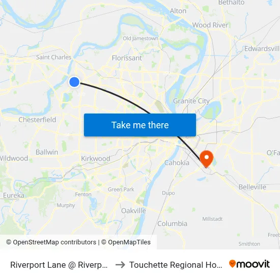 Riverport Lane @ Riverport Eb to Touchette Regional Hospital map