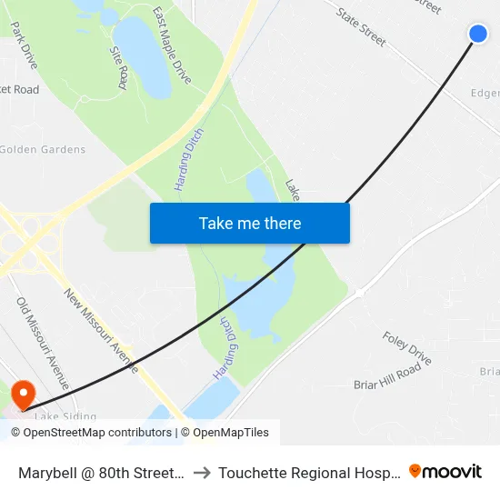 Marybell @ 80th Street Eb to Touchette Regional Hospital map