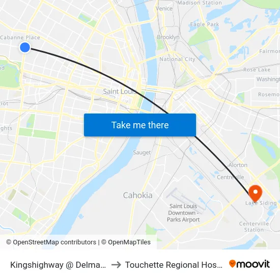 Kingshighway @ Delmar Sb to Touchette Regional Hospital map