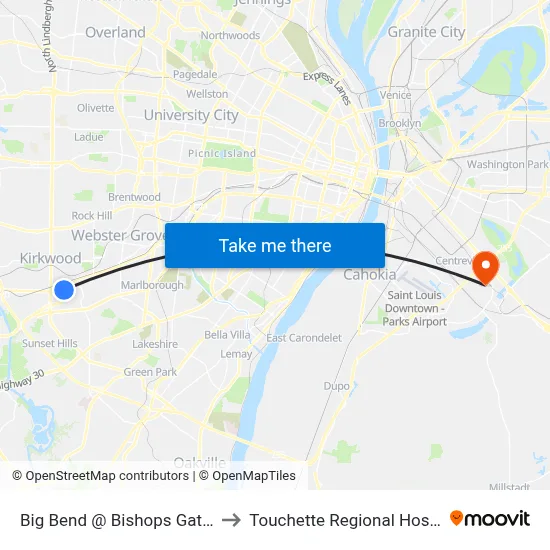 Big Bend @ Bishops Gate Eb to Touchette Regional Hospital map