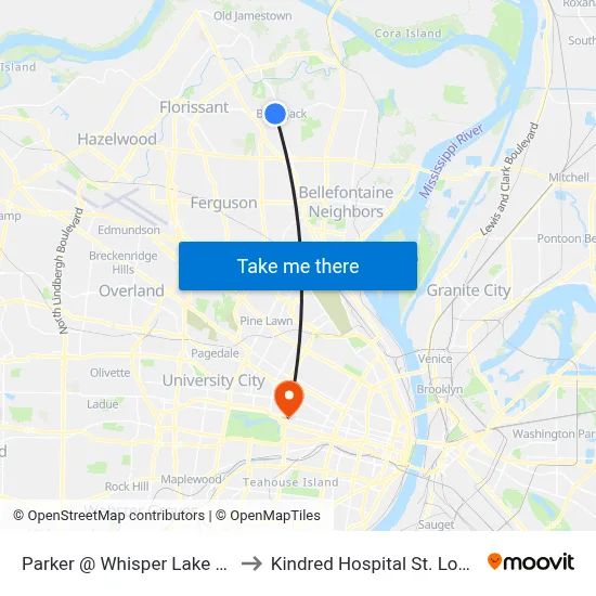 Parker @ Whisper Lake Eb to Kindred Hospital St. Louis map