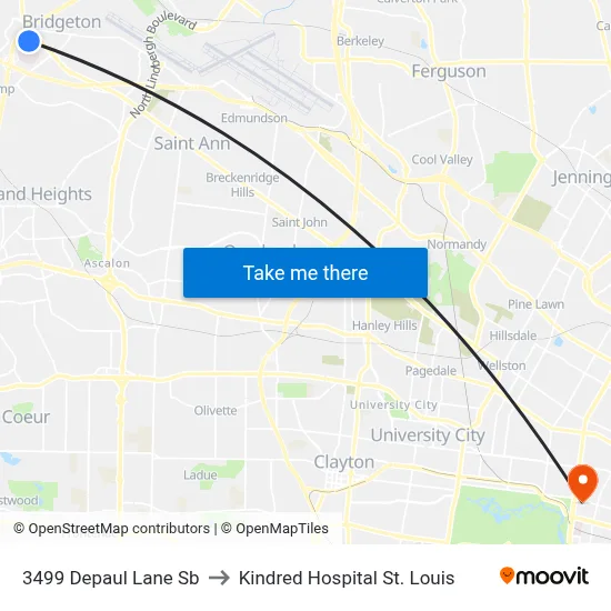 3499 Depaul Lane Sb to Kindred Hospital St. Louis map