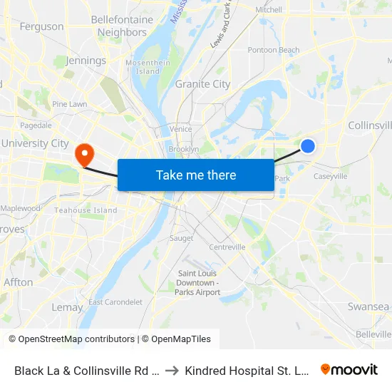 Black La & Collinsville Rd SW to Kindred Hospital St. Louis map