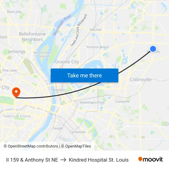 Il 159 & Anthony St NE to Kindred Hospital St. Louis map