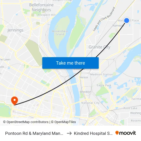 Pontoon Rd & Maryland Manor Apts NE to Kindred Hospital St. Louis map
