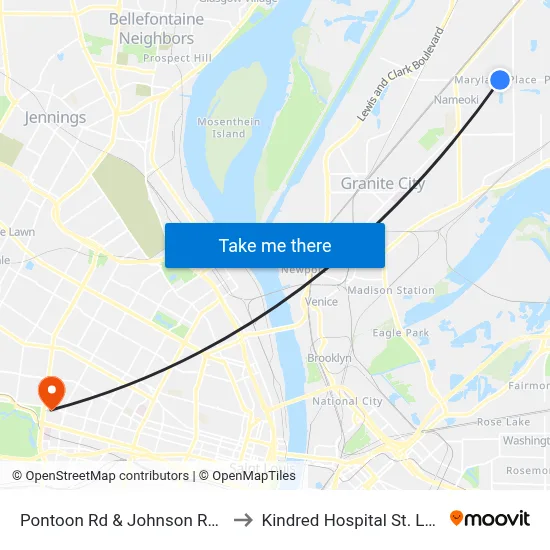Pontoon Rd & Johnson Rd NE to Kindred Hospital St. Louis map