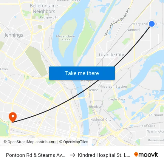 Pontoon Rd & Stearns Ave NE to Kindred Hospital St. Louis map