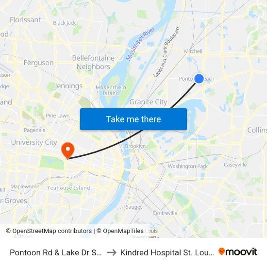 Pontoon Rd & Lake Dr SW to Kindred Hospital St. Louis map