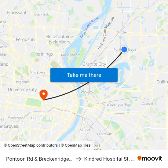 Pontoon Rd & Breckenridge Ln SW to Kindred Hospital St. Louis map