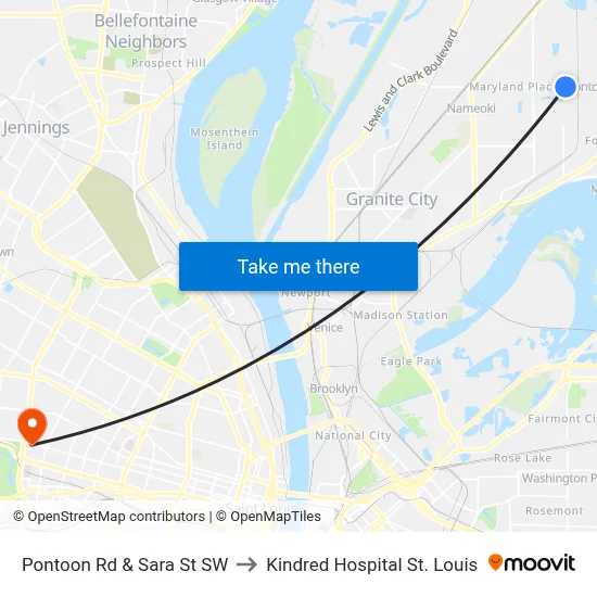 Pontoon Rd & Sara St SW to Kindred Hospital St. Louis map
