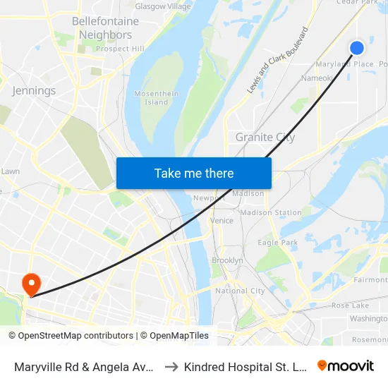 Maryville Rd & Angela Ave NE to Kindred Hospital St. Louis map