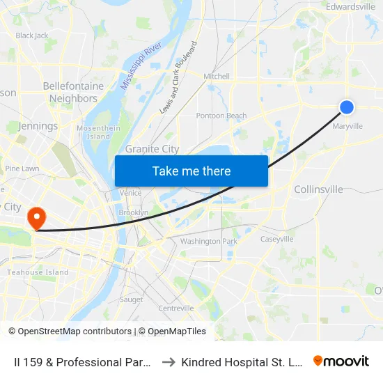 Il 159 & Professional Park NE to Kindred Hospital St. Louis map