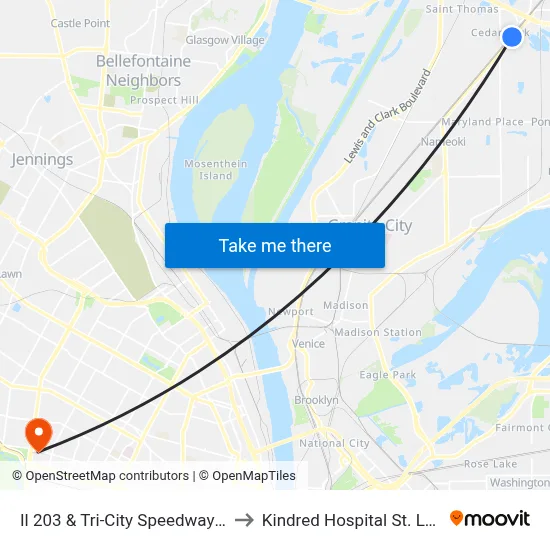 Il 203 & Tri-City Speedway SW to Kindred Hospital St. Louis map