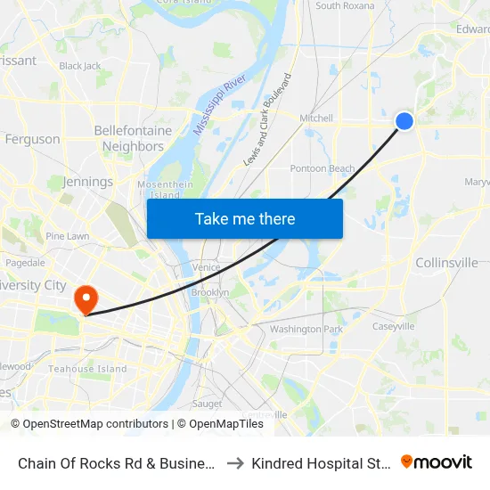 Chain Of Rocks Rd & Business Pk NE to Kindred Hospital St. Louis map