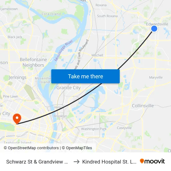 Schwarz St & Grandview Dr NE to Kindred Hospital St. Louis map