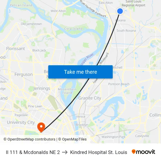 Il 111 & Mcdonalds NE 2 to Kindred Hospital St. Louis map
