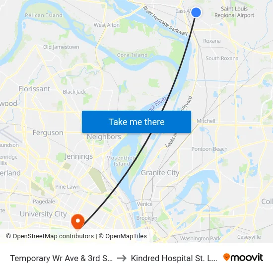 Temporary Wr Ave & 3rd St NE to Kindred Hospital St. Louis map