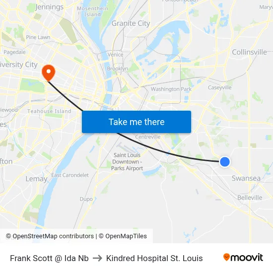 Frank Scott @ Ida Nb to Kindred Hospital St. Louis map