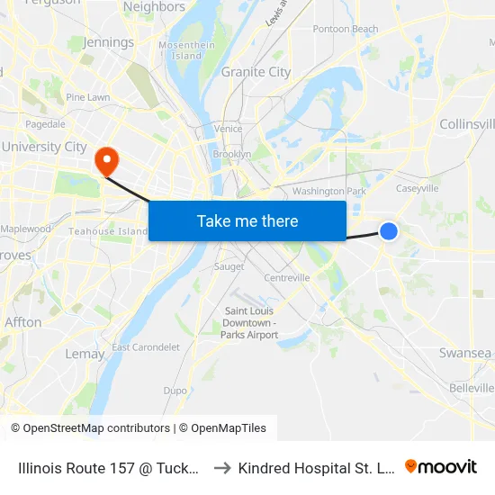 Illinois Route 157 @ Tucker Nb to Kindred Hospital St. Louis map