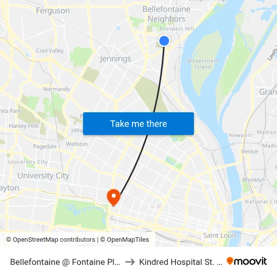 Bellefontaine @ Fontaine Place Nb to Kindred Hospital St. Louis map