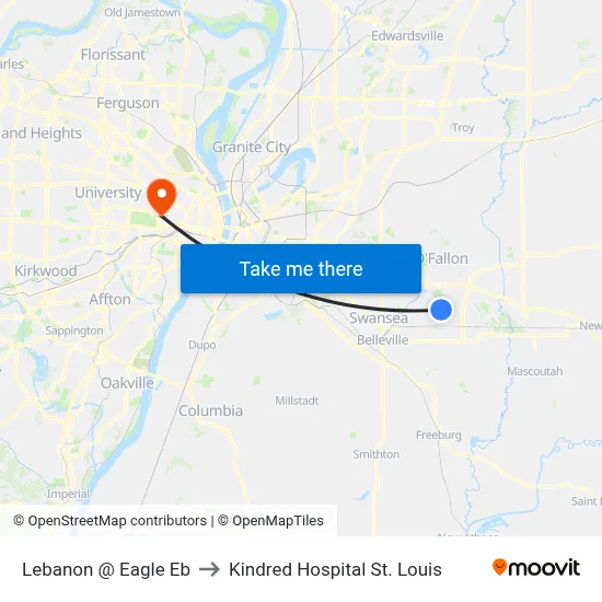 Lebanon @ Eagle Eb to Kindred Hospital St. Louis map