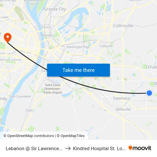 Lebanon @ Sir Lawrence Eb to Kindred Hospital St. Louis map