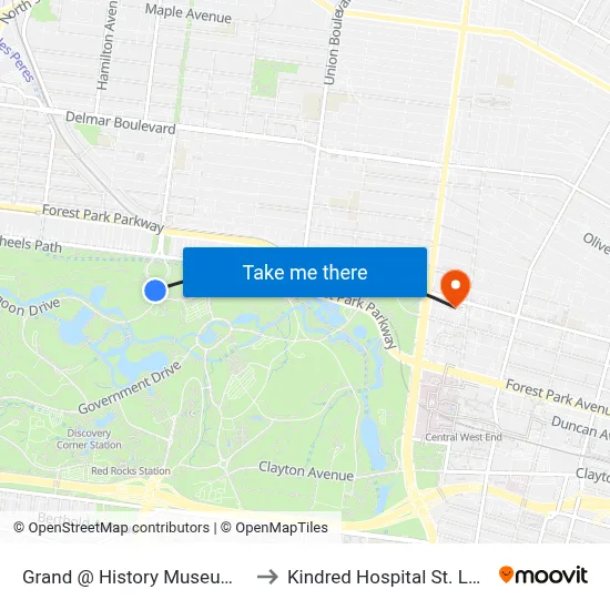 Grand @ History Museum Sb to Kindred Hospital St. Louis map