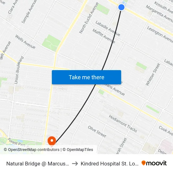 Natural Bridge @ Marcus Eb to Kindred Hospital St. Louis map